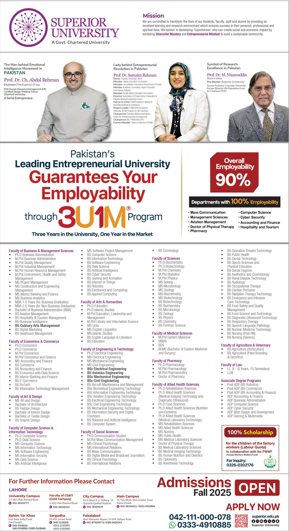 Admission Open in Superior University Lahore